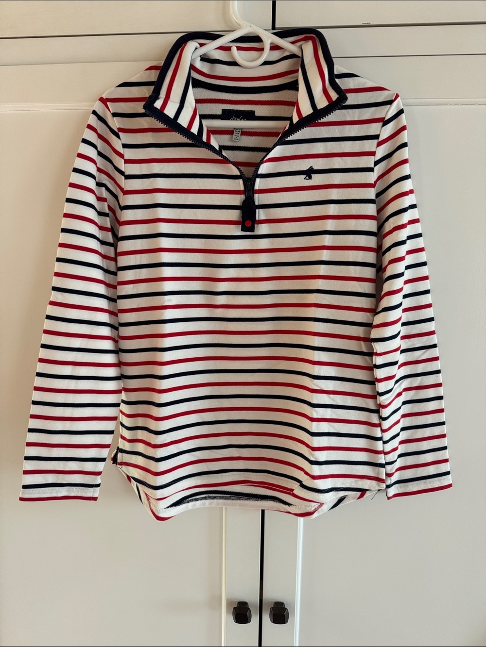 Joules White Red & Navy Striped Quarter-Zip Pullover